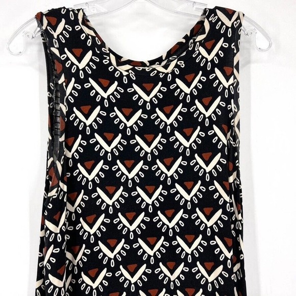 Loft Womens Sun Valley Swing Dress Small Sleeveless Smocked Knit Brown Black - Picture 3 of 7